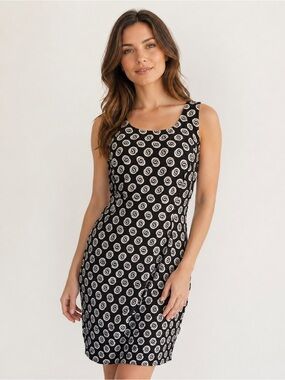 Vintage Radley Swirl Print Dress Black White Mod Size 12